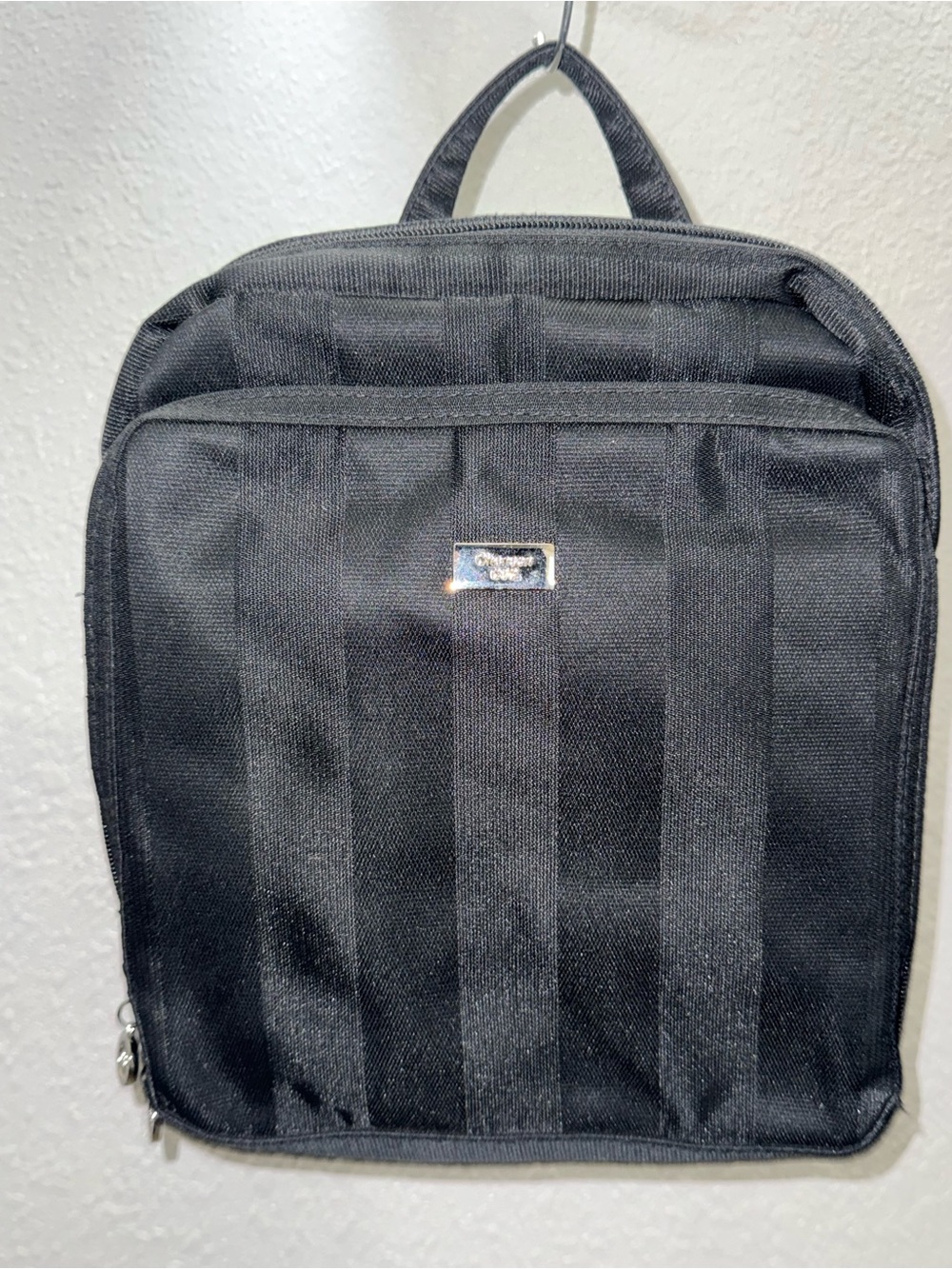 Vintage Chenson black nylon or canvas square backpack/travel bag